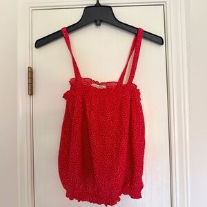 Express Red Smocked Dot-Print Spaghetti-Strap Camisole